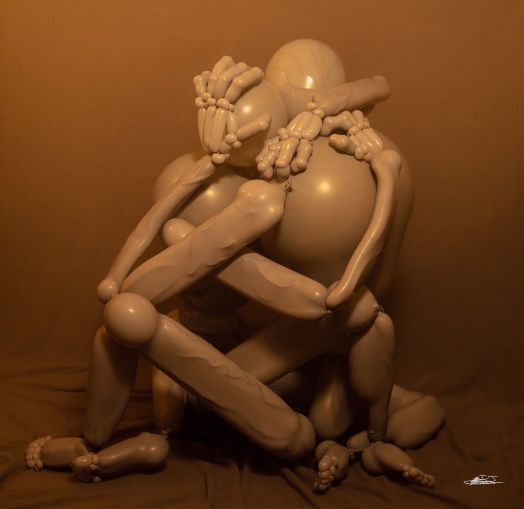 balloon sculpture recreation of Zdzisław Beksiński's untitled 1984 painting