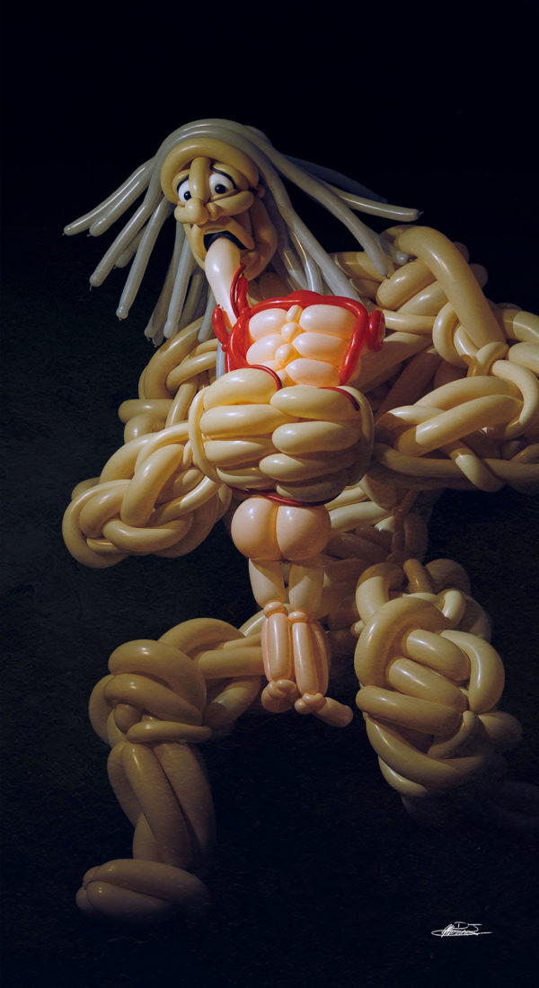 Balloon sculpture recreation of saturn devouring his son