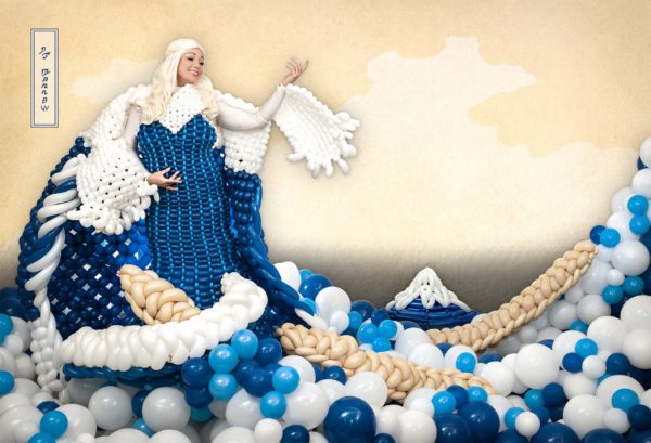 The Great Wave recreation in balloon dress form